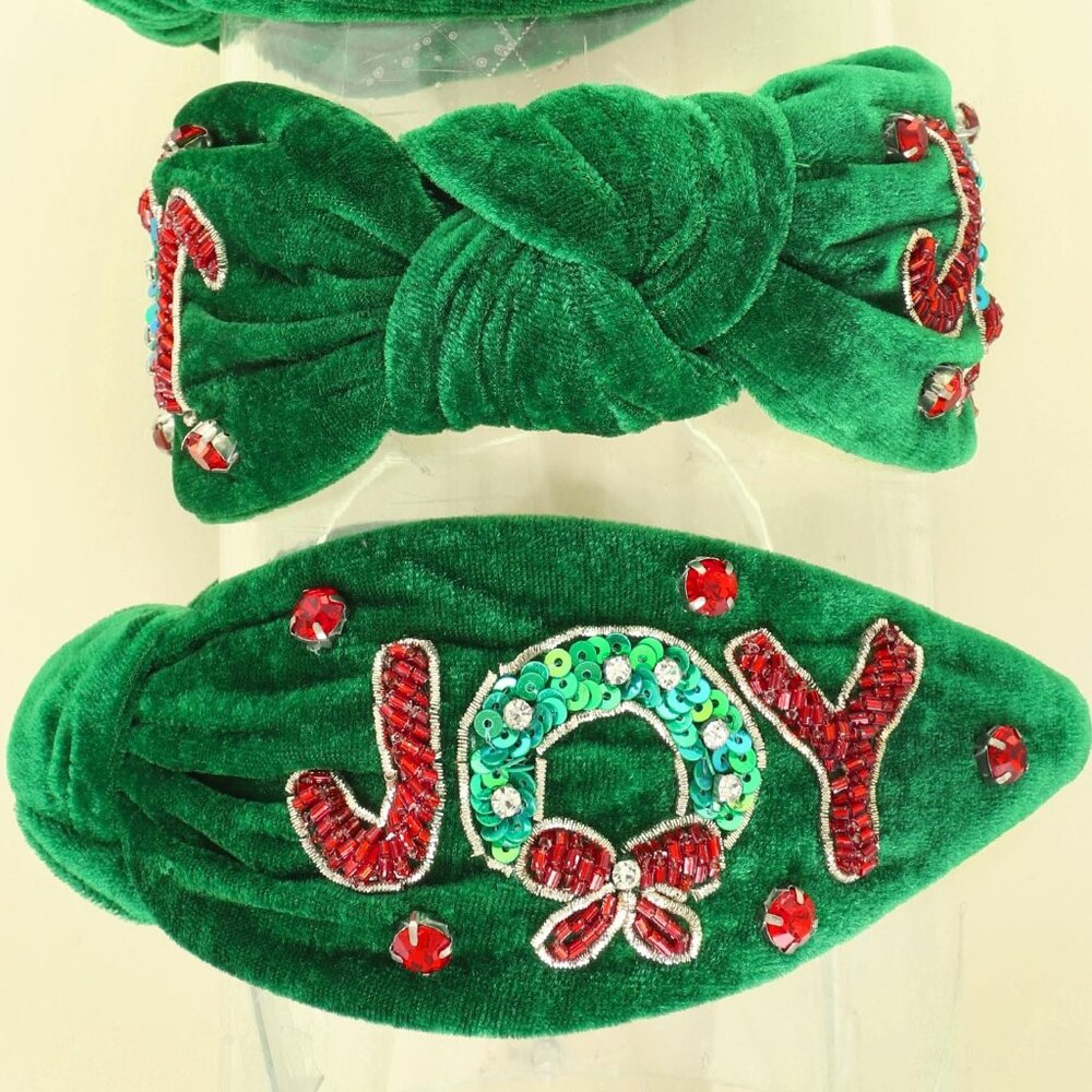 CHRISTMAS JOY VELVET GREEN HAIRBAND NIP - Picture 3 of 3